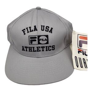 Vintage 90s FILA USA Athletics Snapback Gray Logo Embroidered Hat Cap NWT